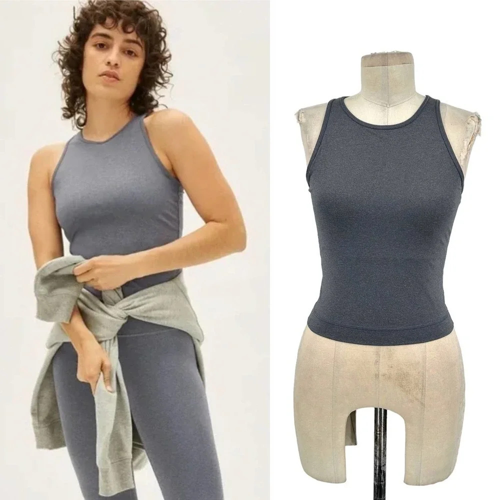 Everlane Perform Gray Tank‎ Top Seamless Longline Tank Cropped Shirt Size XS